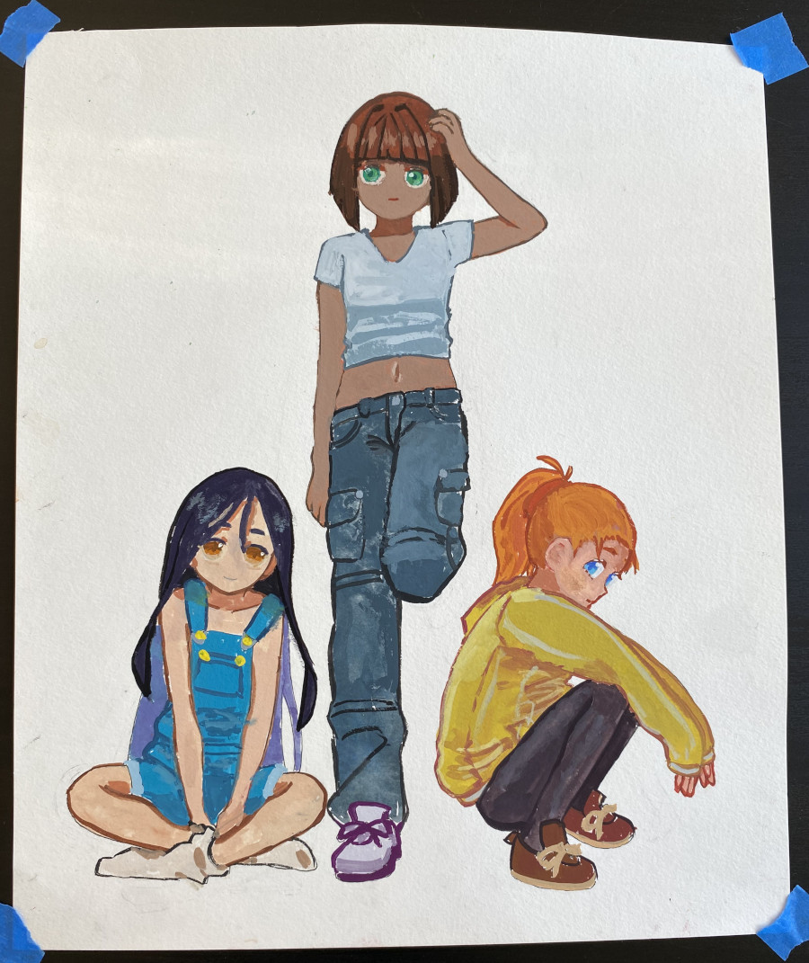 Stylish girls, gouache